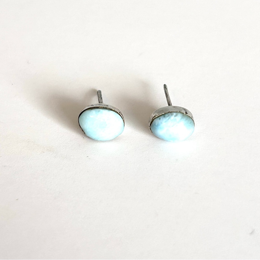 Classic Silver and Blue Oval Dome Earrings Larimar Sterling Silver